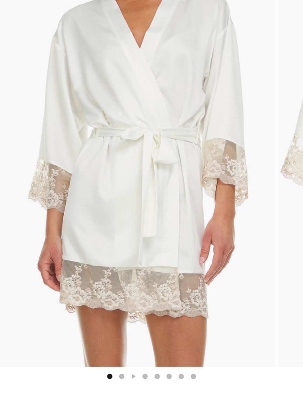 Flora Nikrooz Ivory Satin Kimono Robe with Lace Trim